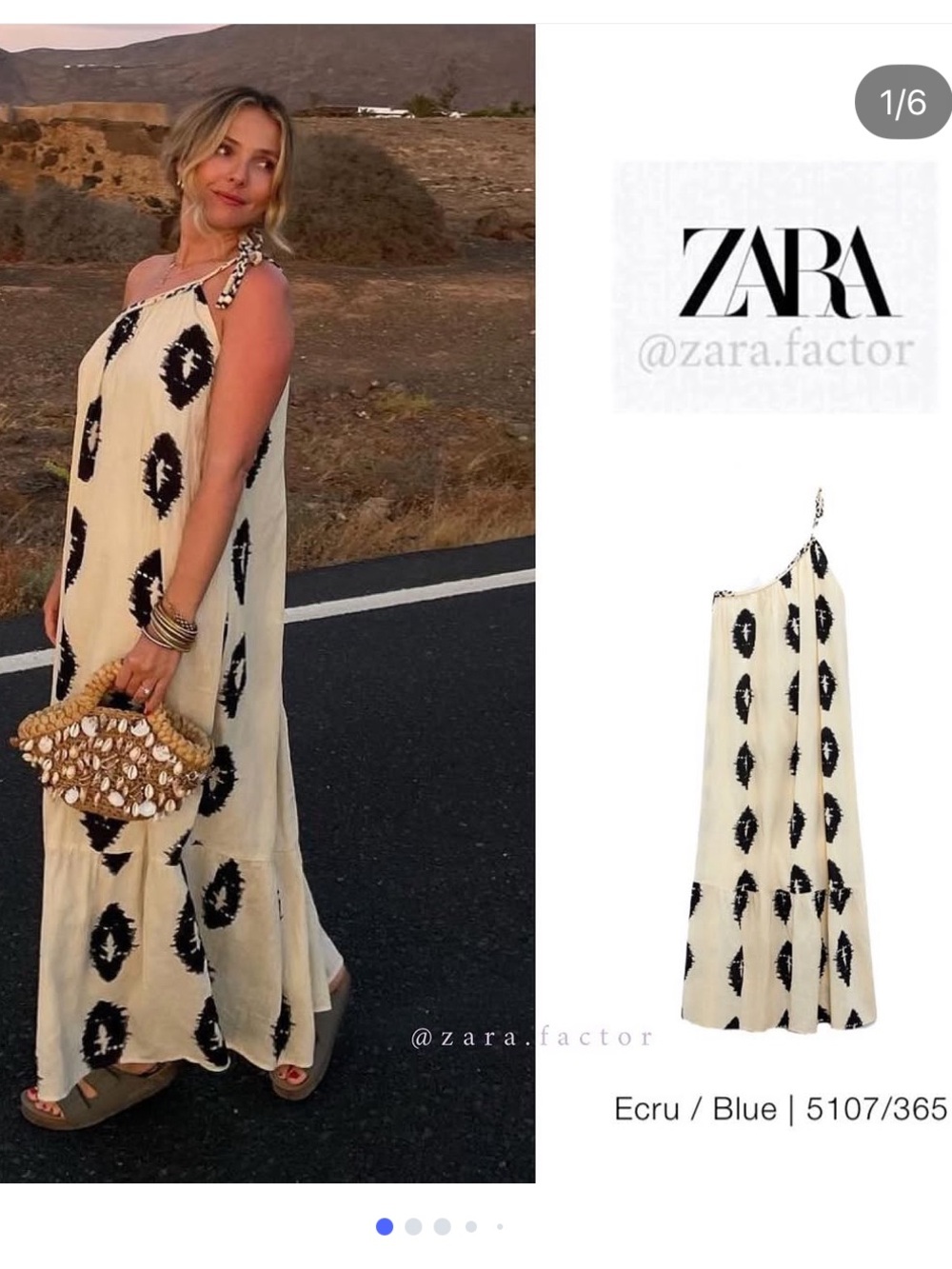 Zara Ecru Maxi Dress with Navy Ikat Motif
